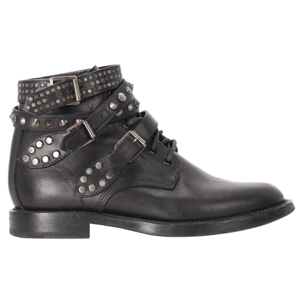 Saint Laurent Studded Ranger Ankle Boots in Black Leather